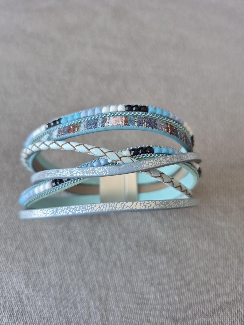 Multi-Strand Turquoise & Silver Wrap Bracelet